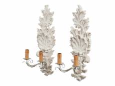 Couple de lampes shabby en bois et finition de fer blanc vieilli fabriqué en italie