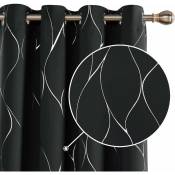 Deconovo - Lot de 2 Rideaux occultants à illets, imprimé vagues métalliques, 140x240 cm, Noir - Noir