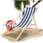 Einfeben - Chaise longue de jardin Chaise longue en pin pliable Chaise longue de balcon en bois Chaise de plage Bleu Blanc - bleu blanc