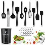 Einfeben - Ustensile de cuisine Silicone cuisine set de 12 outils de la spatule antiadhésive Noir - Noir