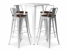 Ensemble table blanche et 4 tabourets de bar design industriel - bistrot stylix argenté