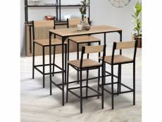 Ensemble table haute de bar detroit 100 cm et 4 chaises de bar design industriel