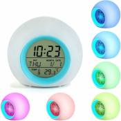 Fei Yu - Réveil led pour enfants réveil numérique horloge de chevet 7 couleurs lumière clignotante pour décor de chambre (bleu)