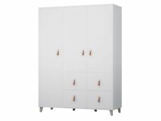 Figo - armoire 3 portes style scandinave - 4 tiroirs + tringle à vêtements - 201x150x55 cm - blanc