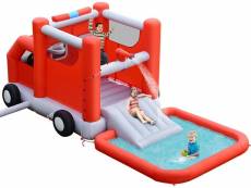 Giantex toboggan aquatique gonflable pour enfants sur le thème voiture de pompiers avec piscine à eclaboussures, zone de rebond,ballon de basket sans