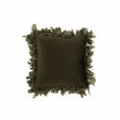 Lana Deco - Coussin carré avec bords plumes en polyester kaki 45x45cm - Vert