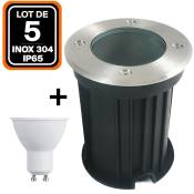 Lot 5 Spots Encastrable de Sol Rond Inox 304 Exterieur IP65 + Ampoule GU10 5W Blanc Neutre 4500K - Blanc Neutre 4500K