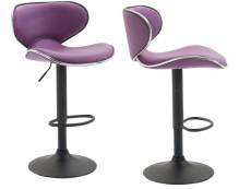 Lot de 2 tabourets de bar design contemporain pieds en métal noir assise en synthétique violet 10_0000342
