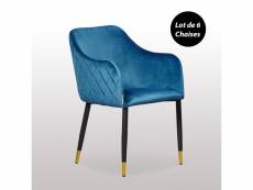 Lot de 6 chaises de salle à manger en velours bleu, verona - style vintage - salon chambre ou bureau