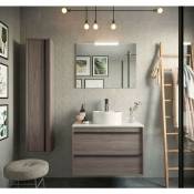 Meuble de salle de bain suspendu 80 cm Nevada en bois couleur chêne eternity avec lavabo à poser 80 cm - Standard