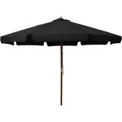 Parasol d'extérieur avec mât en bois 330 cm Noir