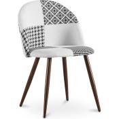 Patchwork Style - Chaise de salle à manger - Tapissée en Patchwork noir et blanc - Evelyne Blanc / Noir - Métal finition effet bois, Bois, Lin