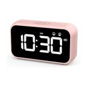 Réveil Numérique led avec Fonction Snooze, 2 Alarmes, Surface Miroir Rechargeable usb 12 / 24H pour Bureau de Chambre ,Horloge - pink