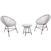 Salon de jardin 2 fauteuils oeuf + table basse gris clair acapulco - grey
