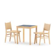 Set de repas 2 places table céramique bleue 65x65