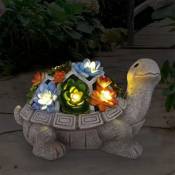 Statue de tortue solaire de jardin avec succulente et 7 lumières led – Statue de tortue de jardin pour terrasse, balcon, cour, décoration de pelouse