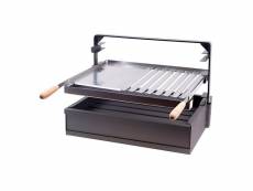 Support barbecue avec tiroir et récupérateur de graisse, bac avec plaque pour barbecue en inox coloris gris -60 x 43 x 42 cm