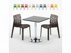 Table carrée noire 70x70cm avec 2 chaises colorées grand soleil set intérieur bar café gruvyer mojito
