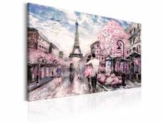 Tableau sur toile décoration murale image imprimée cadre en bois à suspendre paris en rose 90x60 cm 11_0008202