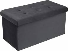 Tabouret banc de rangement en velours.pouf pliable cube coffre de rangement 76x37.5x38cm.gris