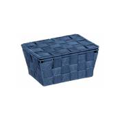Wenko - Panier de rangement Salle de bain avec couvercle Adria, petite boite de rangement, Polypropylène, 19x14x10 cm, bleu foncé