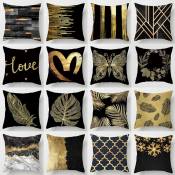 16 pièces velours de peau de pêche noir-or imprimé taies d'oreiller housses de coussin décoratives pour la maison