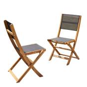 2 chaises de jardin en acacia massif et textilène