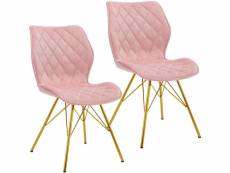 2 chaises de salle à manger design rétro en tissu velours rose pieds métal doré cds09302