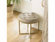 Albane - tabouret rond 41x41cm velours taupe avec boutons