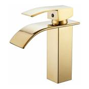 Alovez - Robinet de lavabo, robinet de salle de bain monotrou moderne avec bec cascade, couleur dorée