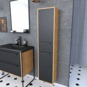 Aurlane - Colonne de salle de bain chene brun 30x35x150 cm avec 2 portes et poignees noir mat - structura F083