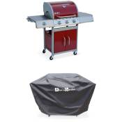Barbecue gaz inox 14kW – Richelieu rouge – Barbecue 3 brûleurs + 1 feu latéral. côté grill et côté plancha. housse de protection incluse - Rouge