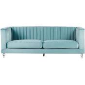 Beliani - Canapé Fixe 3 Places en Velours Bleu Clair Ultra Confortable pour Salon au Style Glamour Bleu