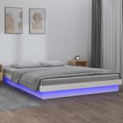 Cadre de lit à LED blanc 135x190 cm double bois massif
