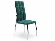 Chaise de salle à manger matelassée en velours vert foncé avec dossier haut et pieds design en acier elysium 69