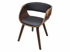 Chaise design en bois courbé marron simili cuir noir