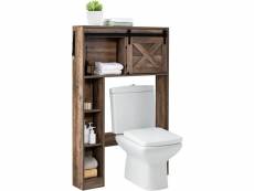 Costway meuble wc- 84 x 17 x 128 cm-rangement salle de bain au dessus des toilettes wc/lave-linge-armoire & 4 étagères ouverte-marron