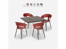 Ensemble table à manger 80x80cm bois métal et 4 chaises cuisine restaurant design reeve white