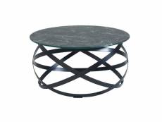 Finebuy table basse de salon effet marbré 60x60x30 cm verre et metal | grande table de canapé ronde | design table d'appoint moderne