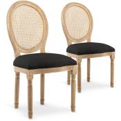 Intensedeco - Lot de 2 chaises médaillon Louis xvi Cannage Rotin tissu Noir - Noir