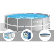 Kit piscine tubulaire Intex Prism Frame ronde 3,66 x 1,22 m + Bâche à bulles + 6 cartouches de filtration + Bâche de protection