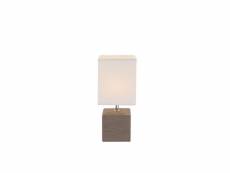 Lampe a poser céramique - tissu blanc - interrupteur - 13x11x29 cm - marron