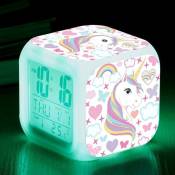 Licorne Filles Réveil Numérique, led Night Glowing Cube lcd Horloge avec Lumières Enfants Réveil Horloge de Chevet pour Enfants Filles Garçons