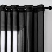 Lot de 2 Voilages à Oeillets - Rideaux Transparents en Polyester (140x240cm) - Noir.