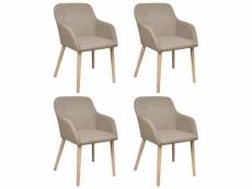 Lot de 4 chaises de salle à manger cuisine design moderne tissu beige et chêne massif cds021224