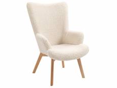 Nordlys - fauteuil de salon scandinave pieds bois laine blanc