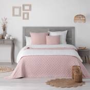 Pack Couvre lit 220x240 cm + 2 housses coussin 60x60 Mellow chic Rose/blanc - Rose/blanc