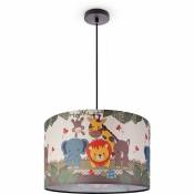 Paco Home - Suspension Chambre Enfant Plafonnier Abat-Jour Tissu Rond led Jungle Lampe à suspension - Noir, Design 1 (Ø45,5 cm)