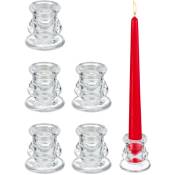 Porte-bougies en verre, lot de 6, bougeoirs pour chandelles, h x d : 5,5 x 5,5 cm, transparent - Relaxdays