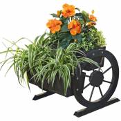 Pot à plantes à roues de chariot en bois 44 x 42 x 40 cm - beau pot à plantes décoratif avec de grandes roues de chariot, chariot de plantation, bois
